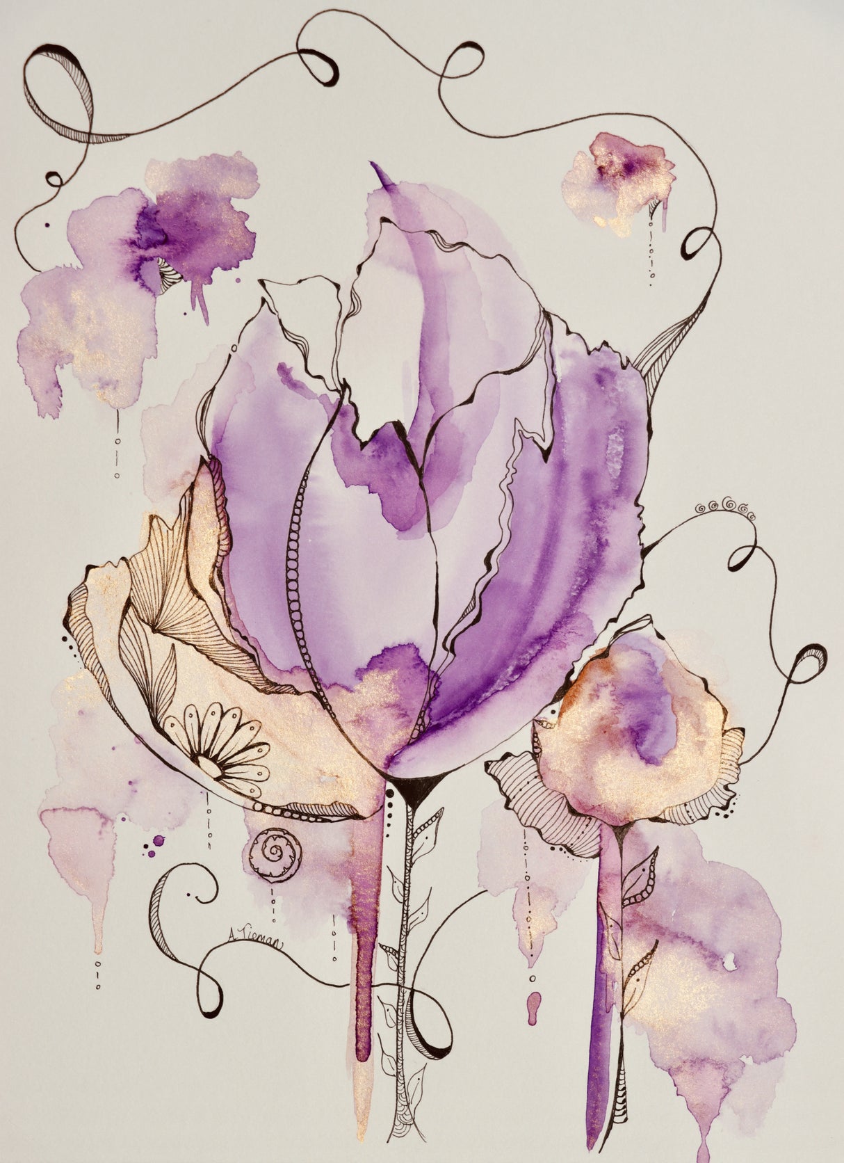 Mandala Floral (gold & Lavender) Poster och Canvastavla
