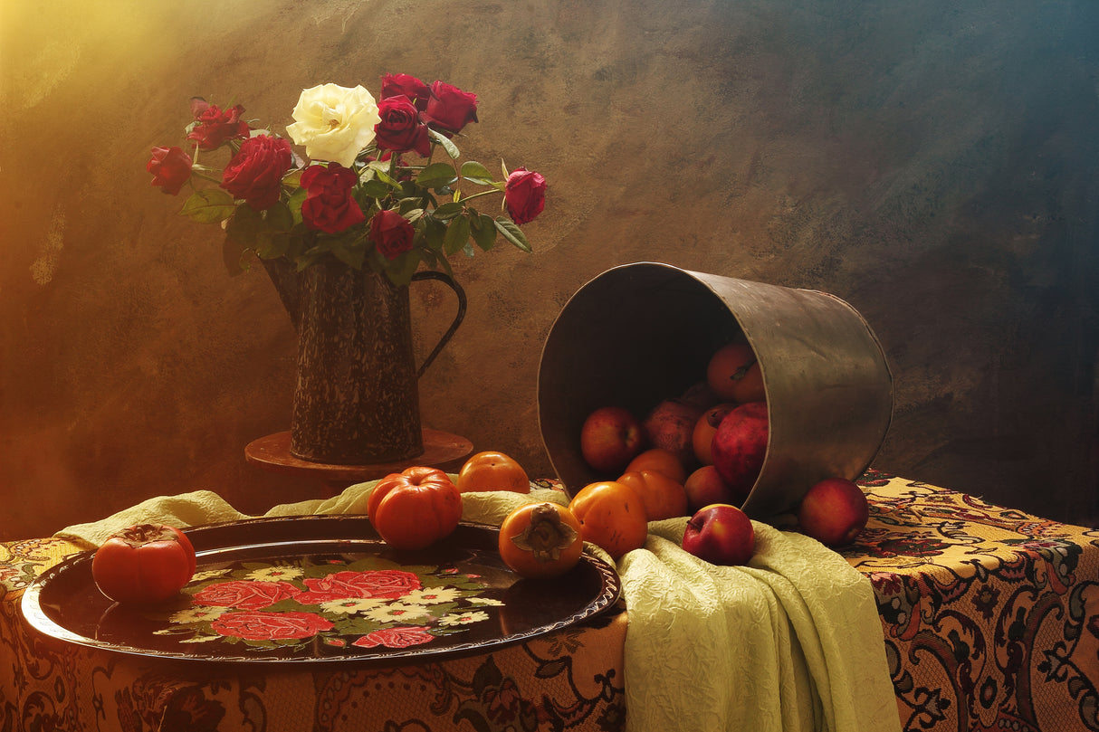 Still Life With Roses and Fruits Poster och Canvastavla