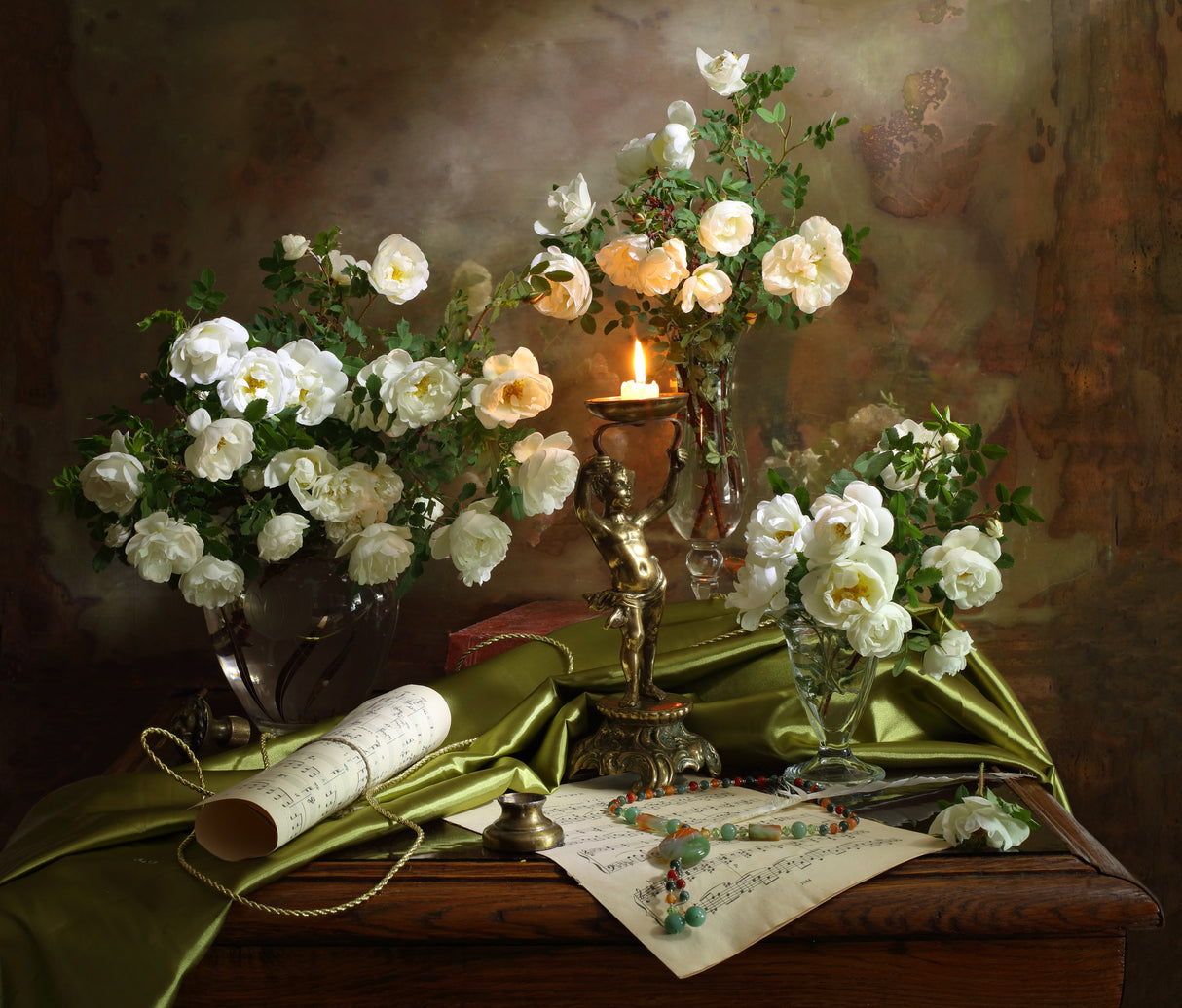 Still life with roses and candle Poster och Canvastavla