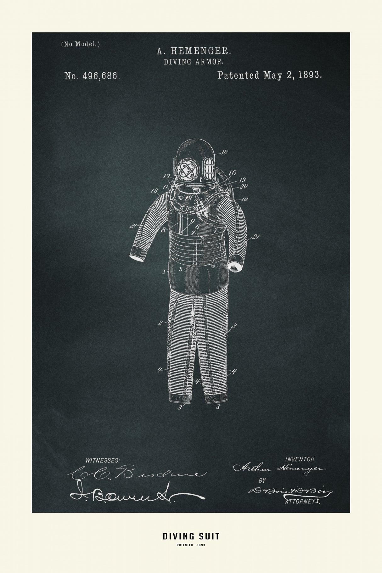 Diving Suit Patented 1893 Poster och Canvastavla
