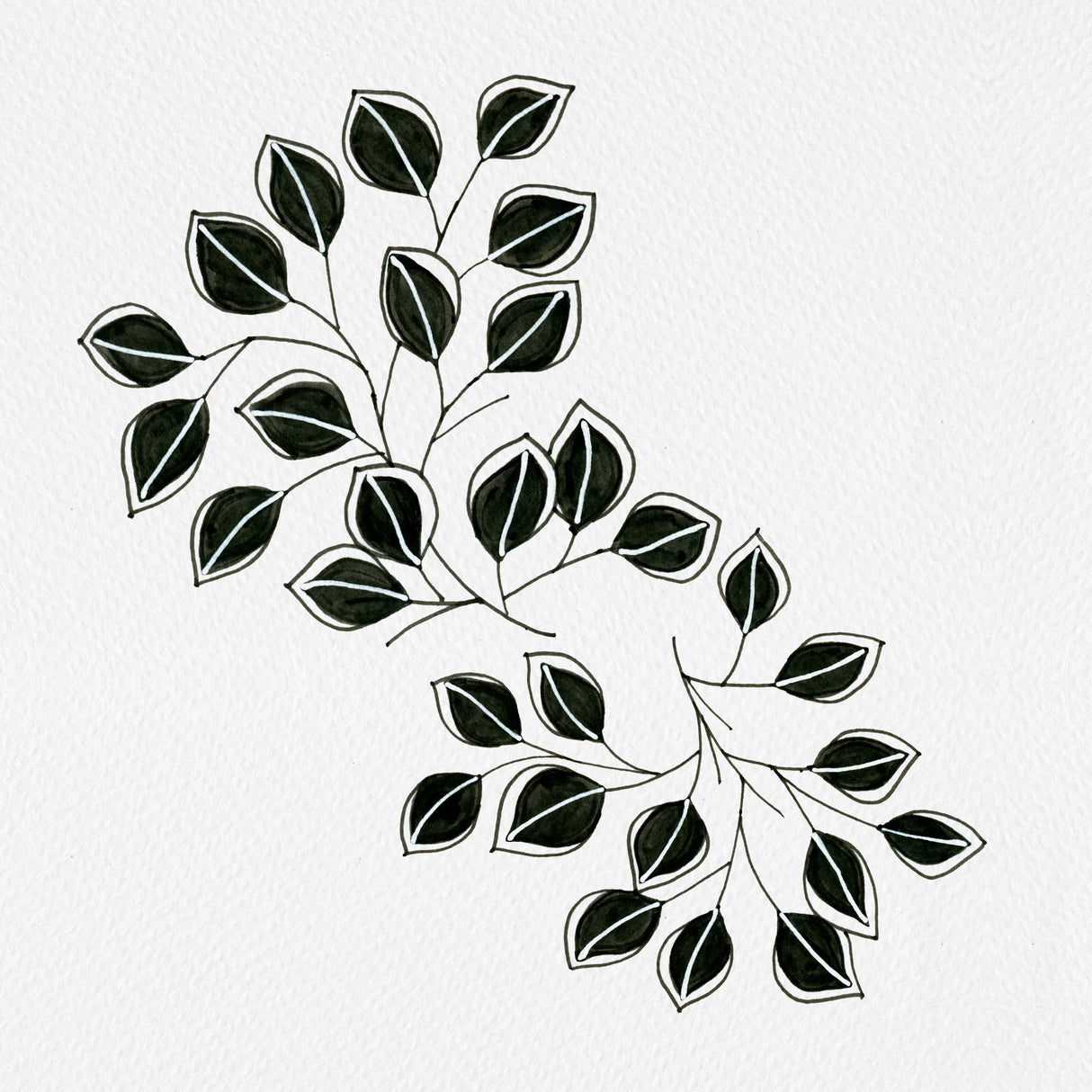 Flowing Leaves Black White Poster och Canvastavla