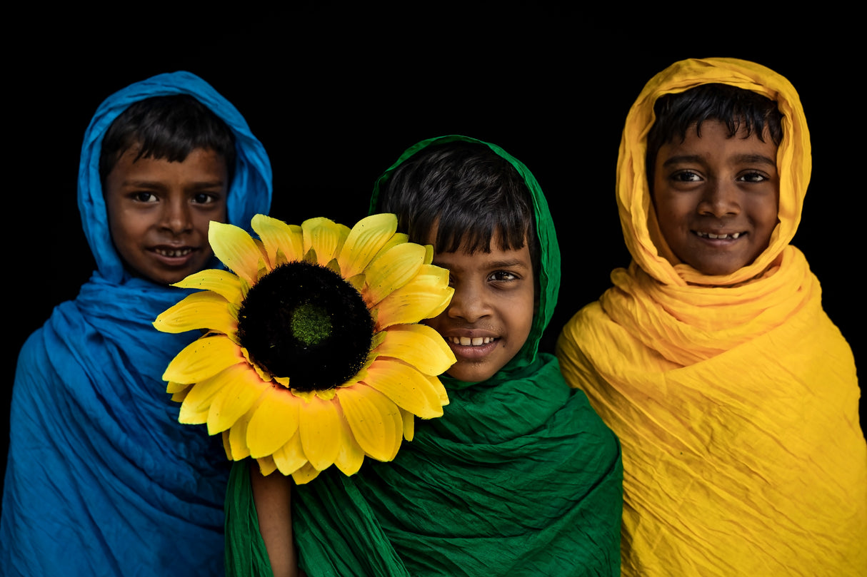 Child portrait with sunflower Poster och Canvastavla