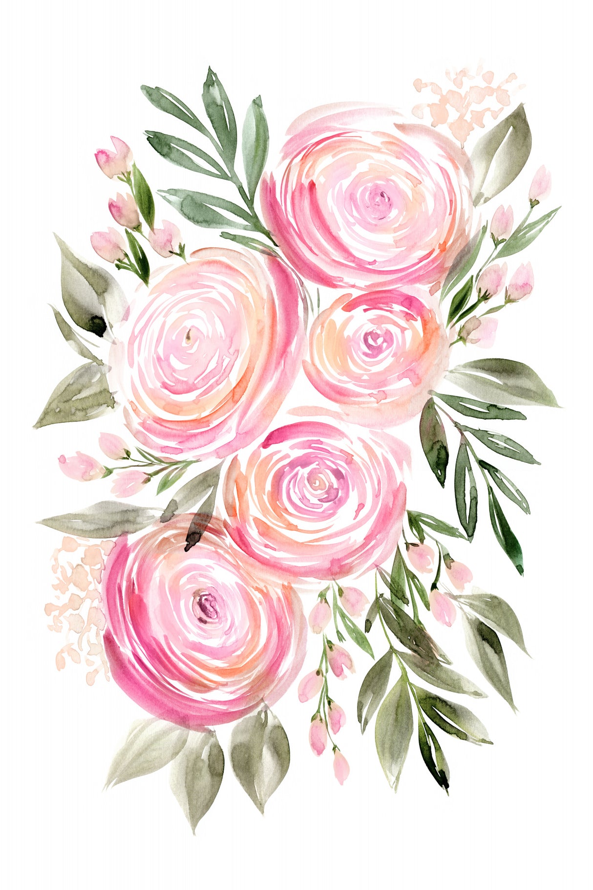Begonia pink ranunculus bouquet Poster och Canvastavla