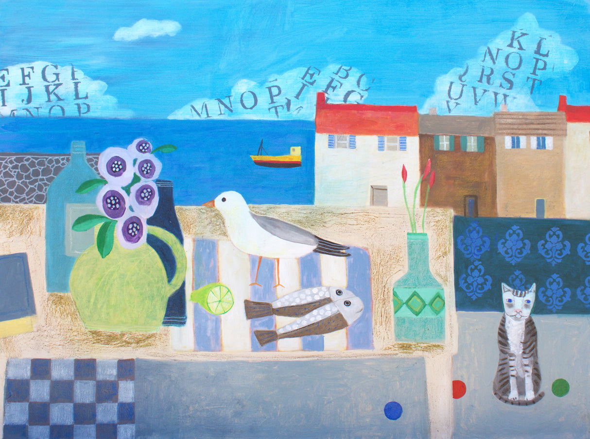 Cat With Seascape Poster och Canvastavla