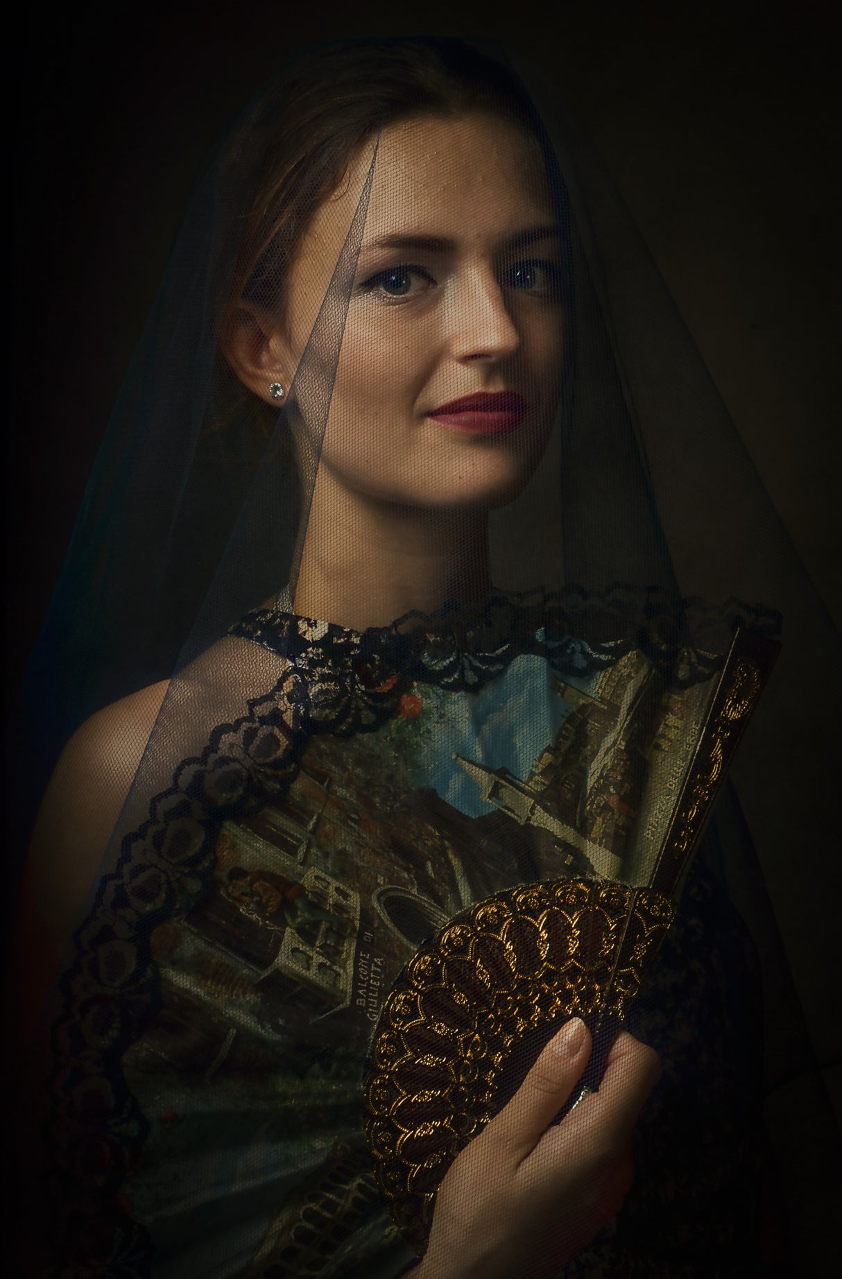 Portrait of a Young Woman with a Fan Poster och Canvastavla