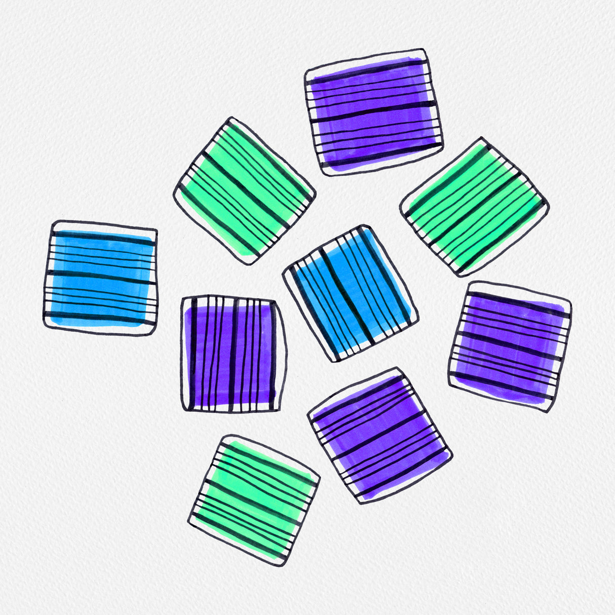 Mint Blue Lavender Striped Squares Pictufy Poster och Canvastavla