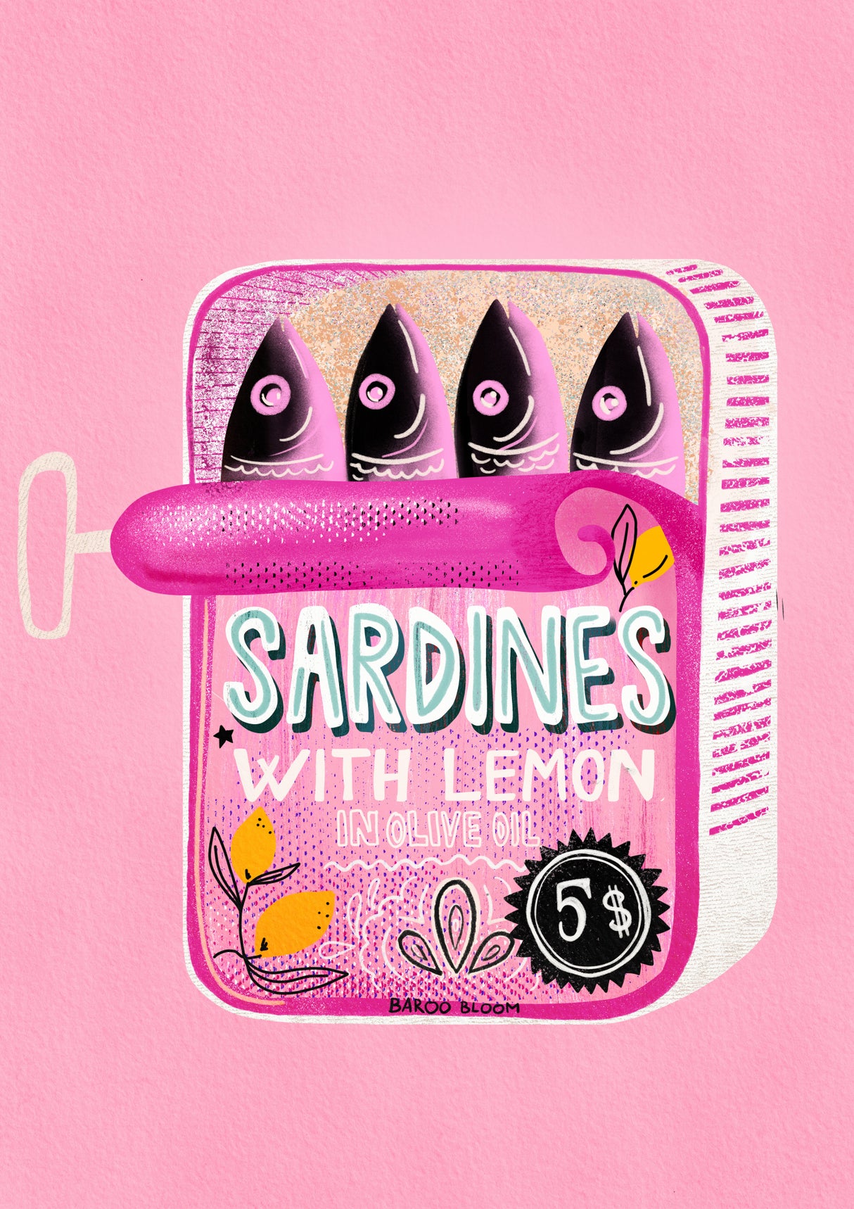 Sardines Tin Can Pink Poster och Canvastavla