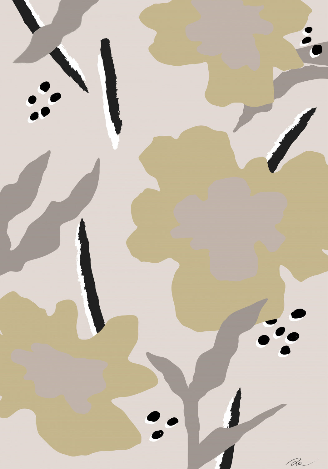 Beige Flowers Poster och Canvastavla