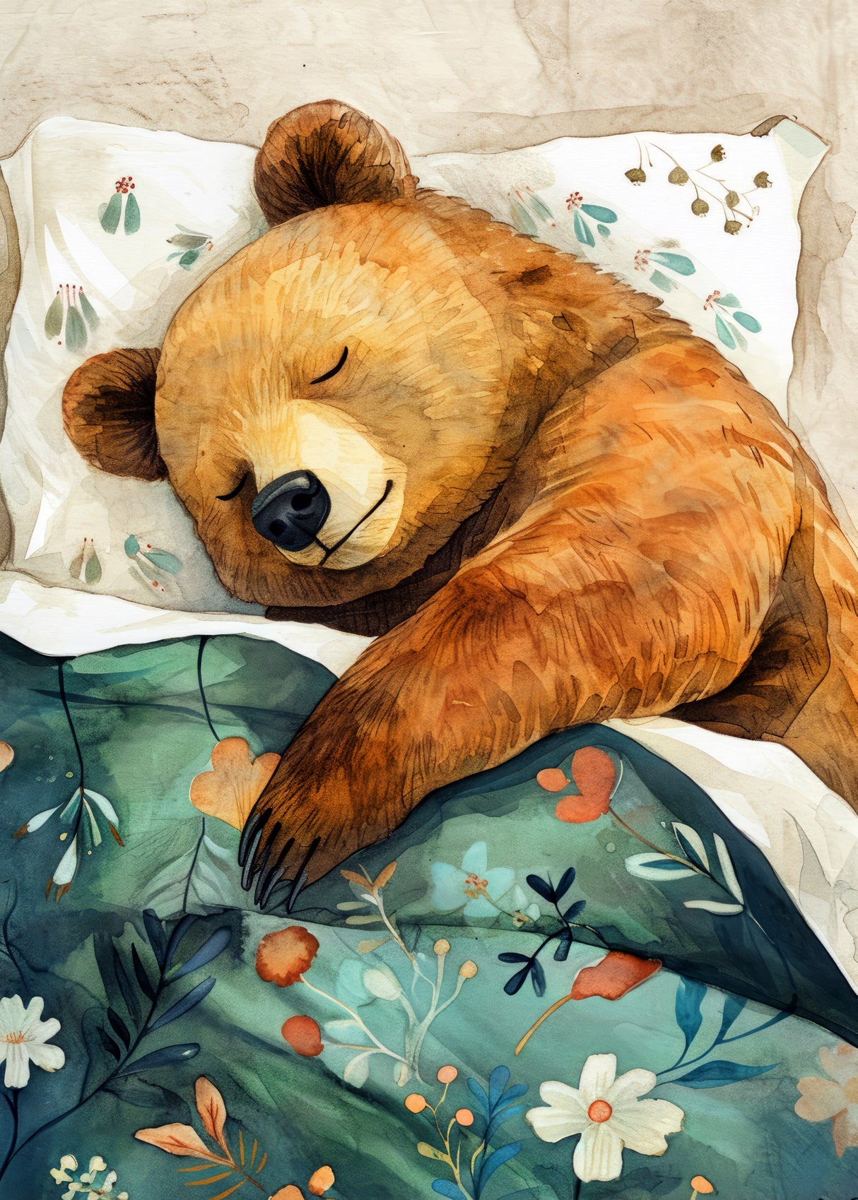 Sleepy Bear animal story Poster och Canvastavla