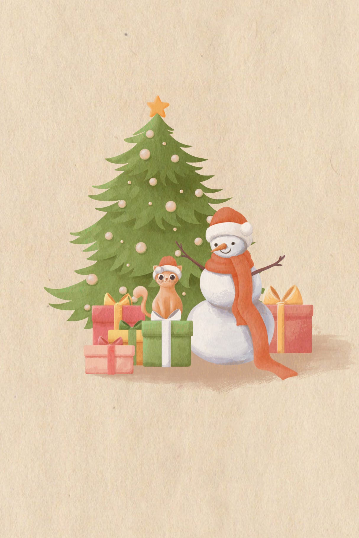 Snowman And Cat Poster och Canvastavla