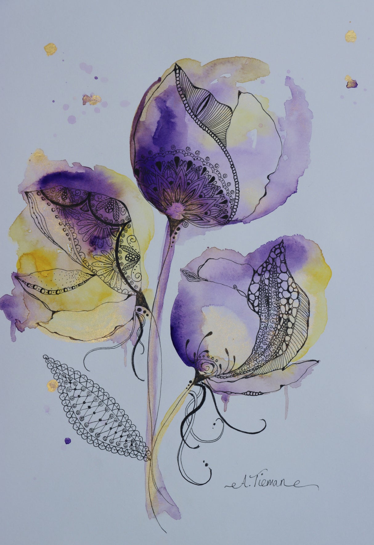 Mandala Floral (purple, Yellow and Gold) Poster och Canvastavla