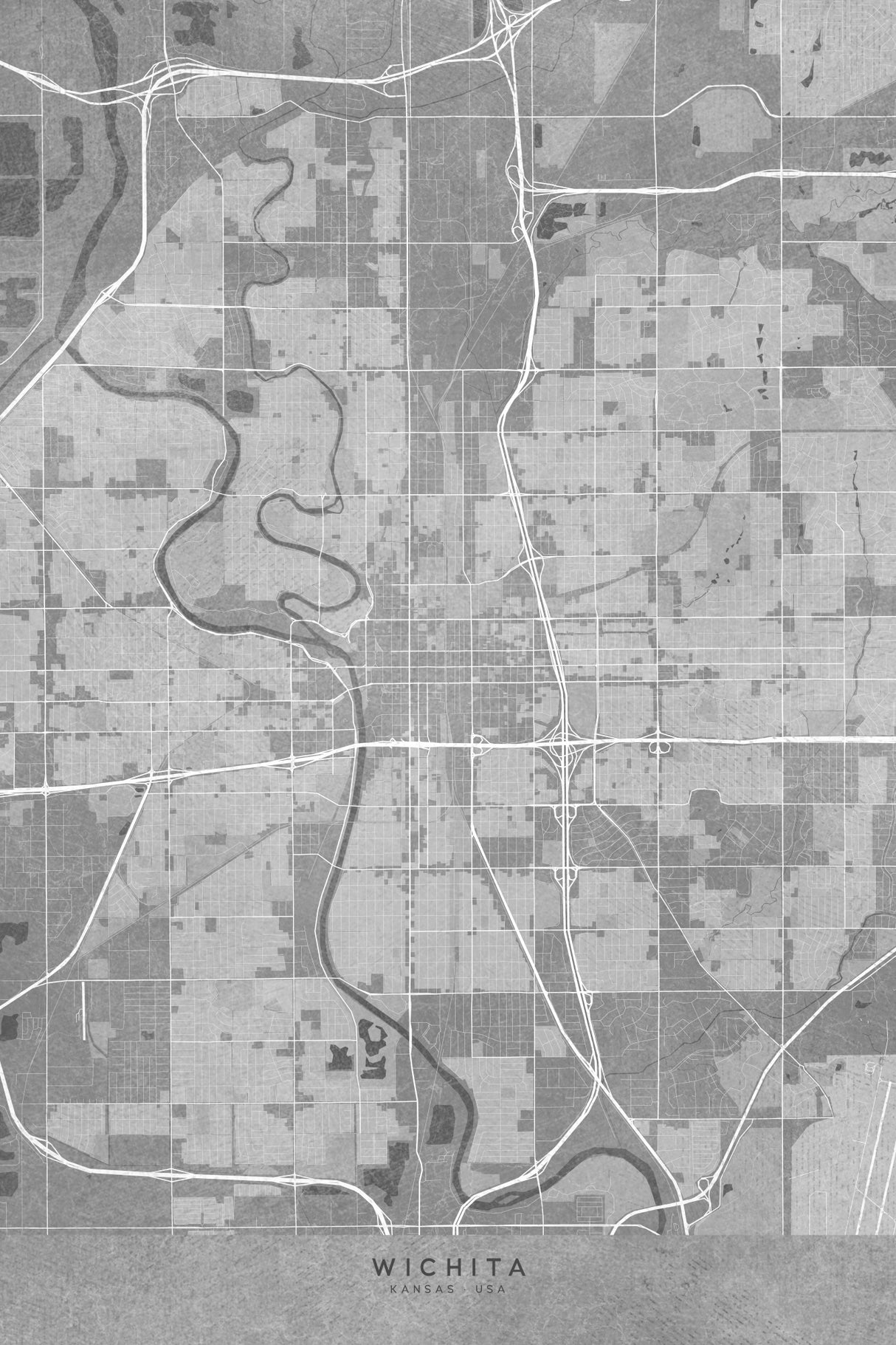 Map of Wichita (Kansas, USA) in gray vintage style Poster och Canvastavla
