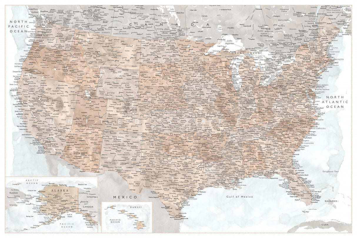 Highly detailed map of the United States, Calista Poster och Canvastavla