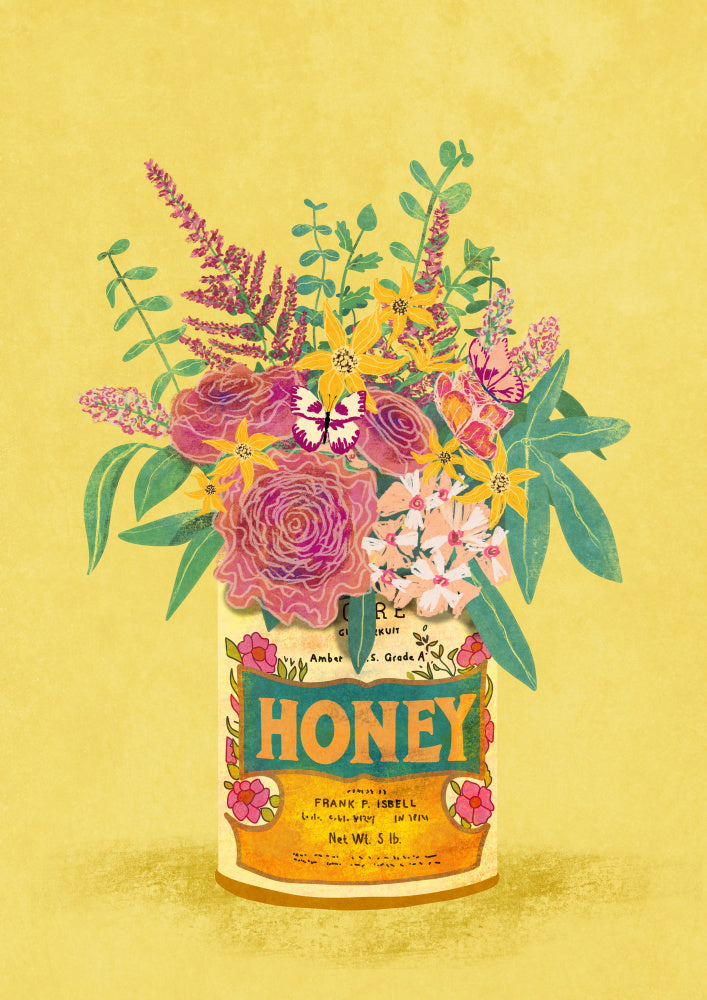 Flowers In a vintage Honey Can Vas och keramikposter