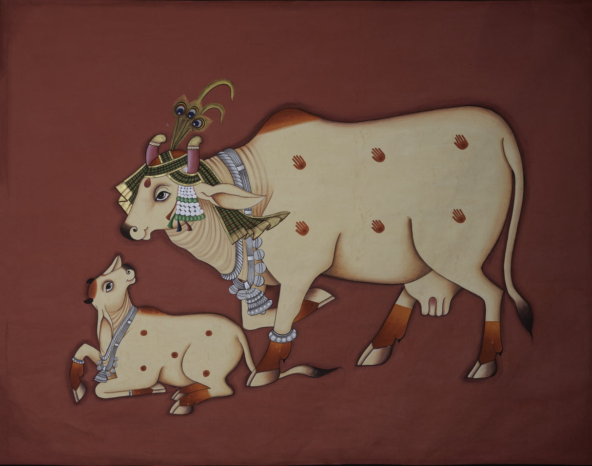KAMDHENU COW AND CALF PAINTING Poster och Canvastavla
