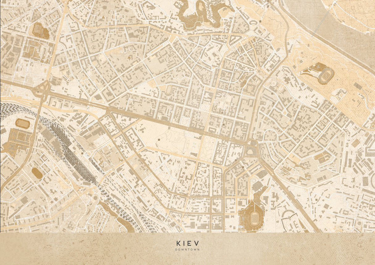 Sepia map of Kiev downtown (pre-war) Poster och Canvastavla