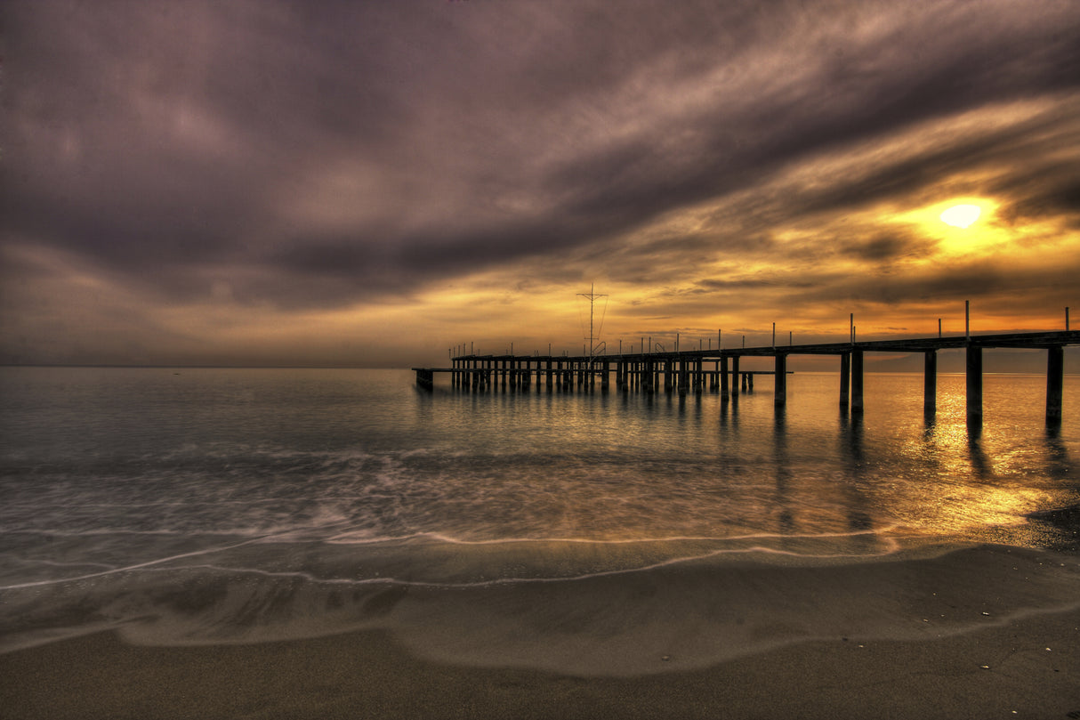 old pier and beautiful sunset Poster och Canvastavla