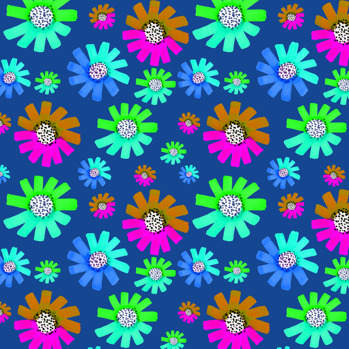 Fancy Florals Green Brown Lavender Green On Blue Poster och Canvastavla