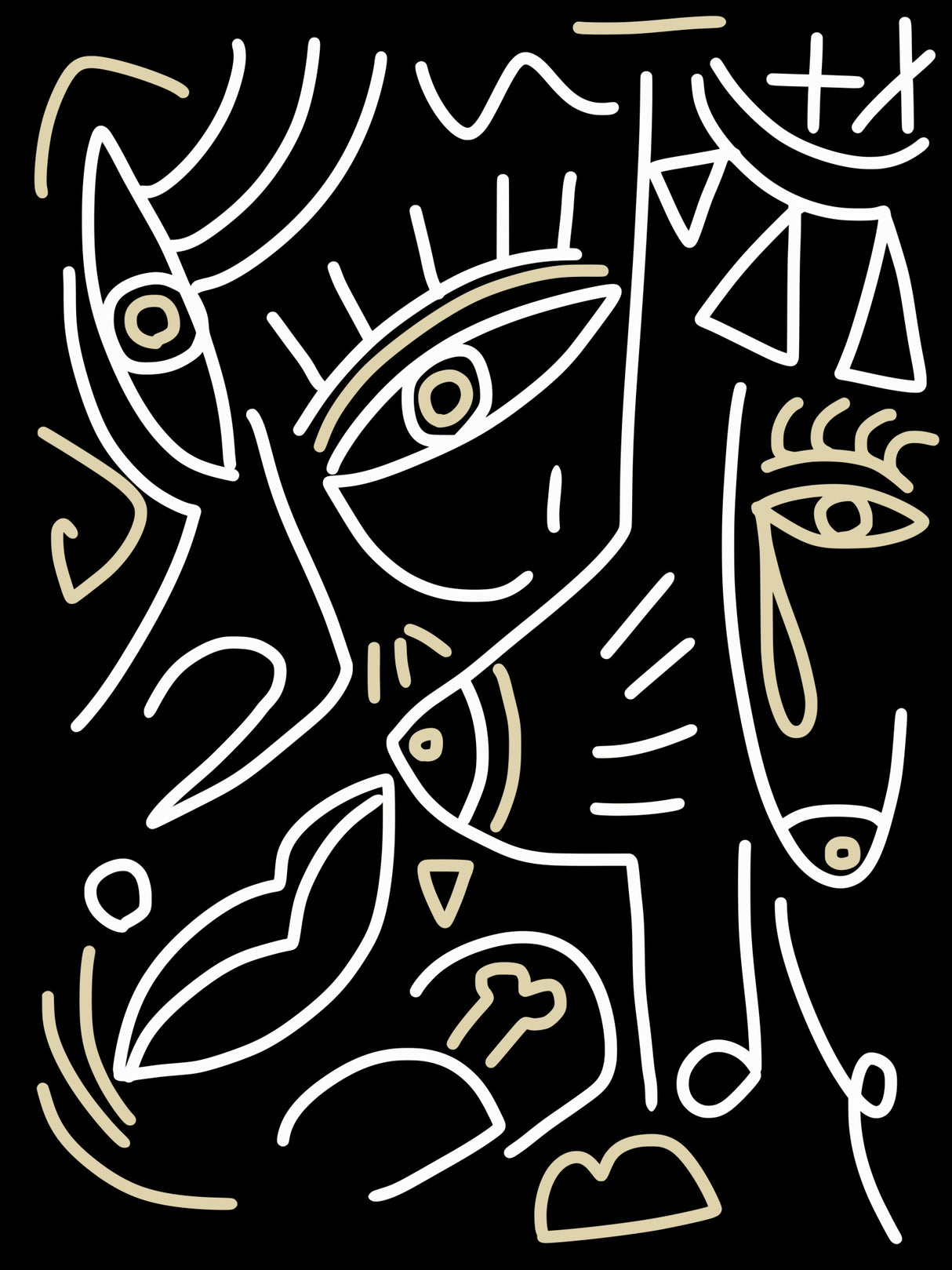 Line Art In White and Grey Poster och Canvastavla