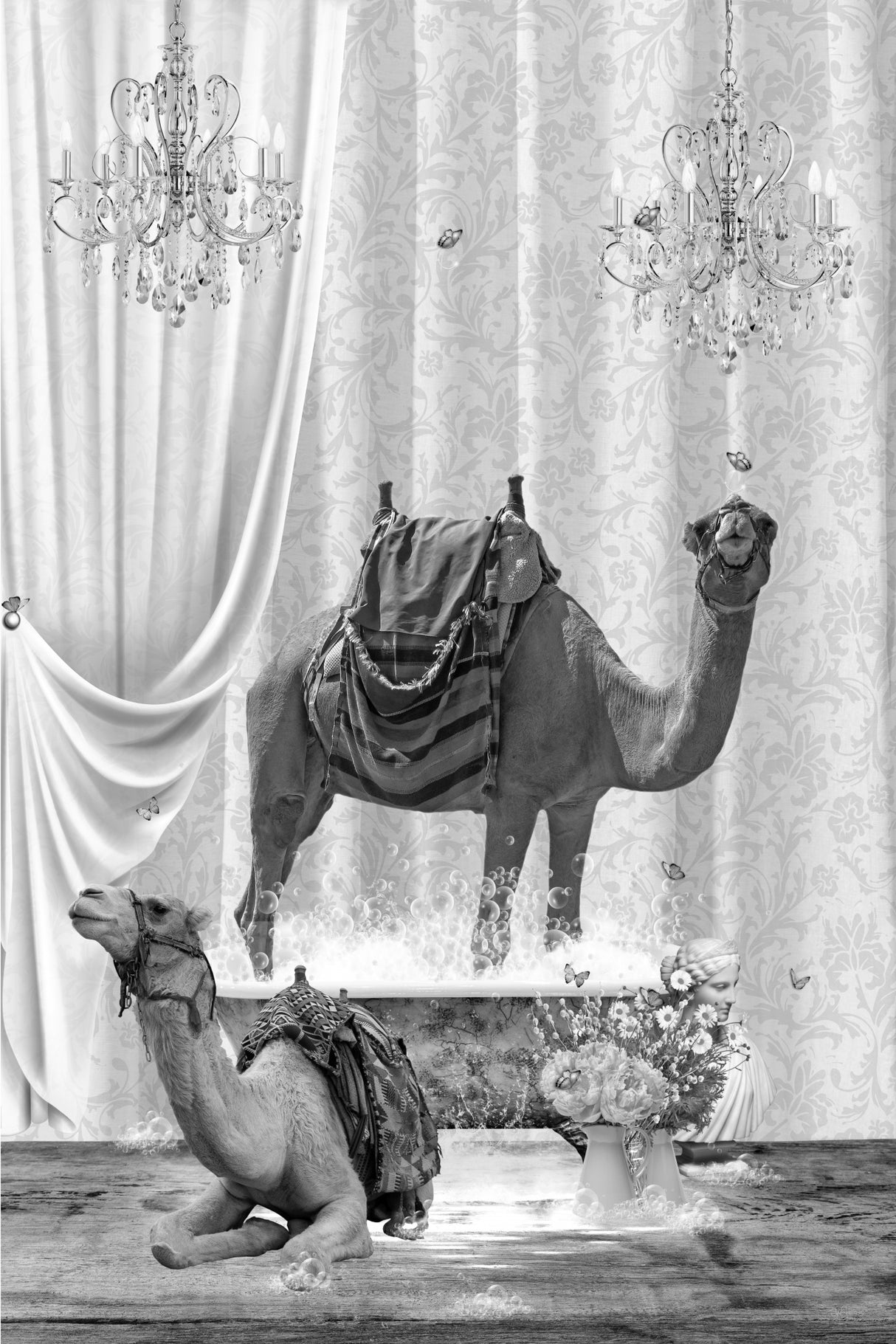 Camels & Bubbles Black & White Poster och Canvastavla