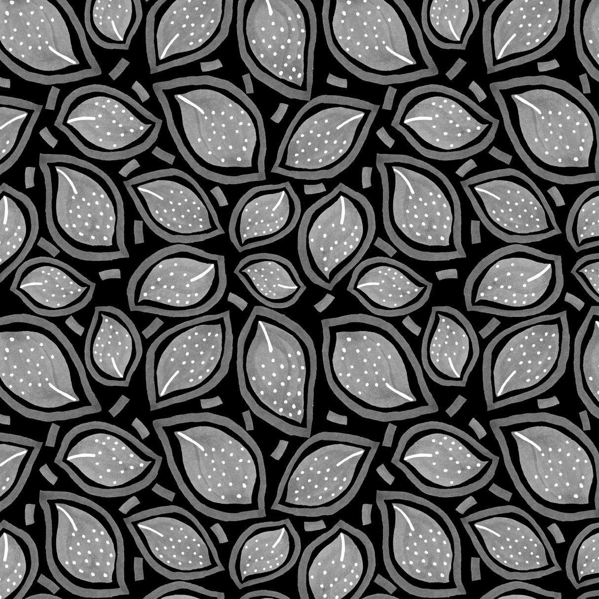 Scattered Leaves Polka Dot Gray On Black Poster och Canvastavla