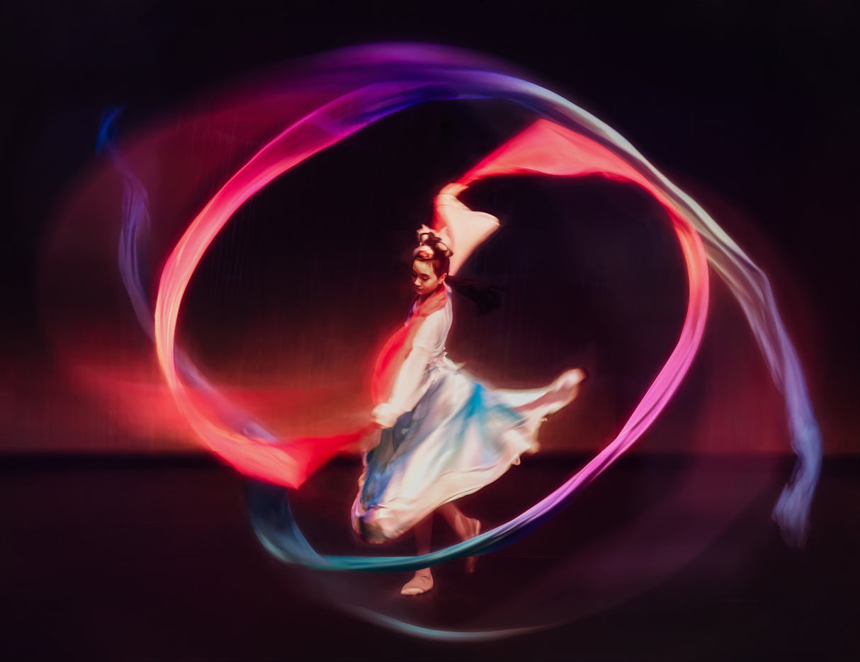 Girl Dancing With Streamers Poster och Canvastavla