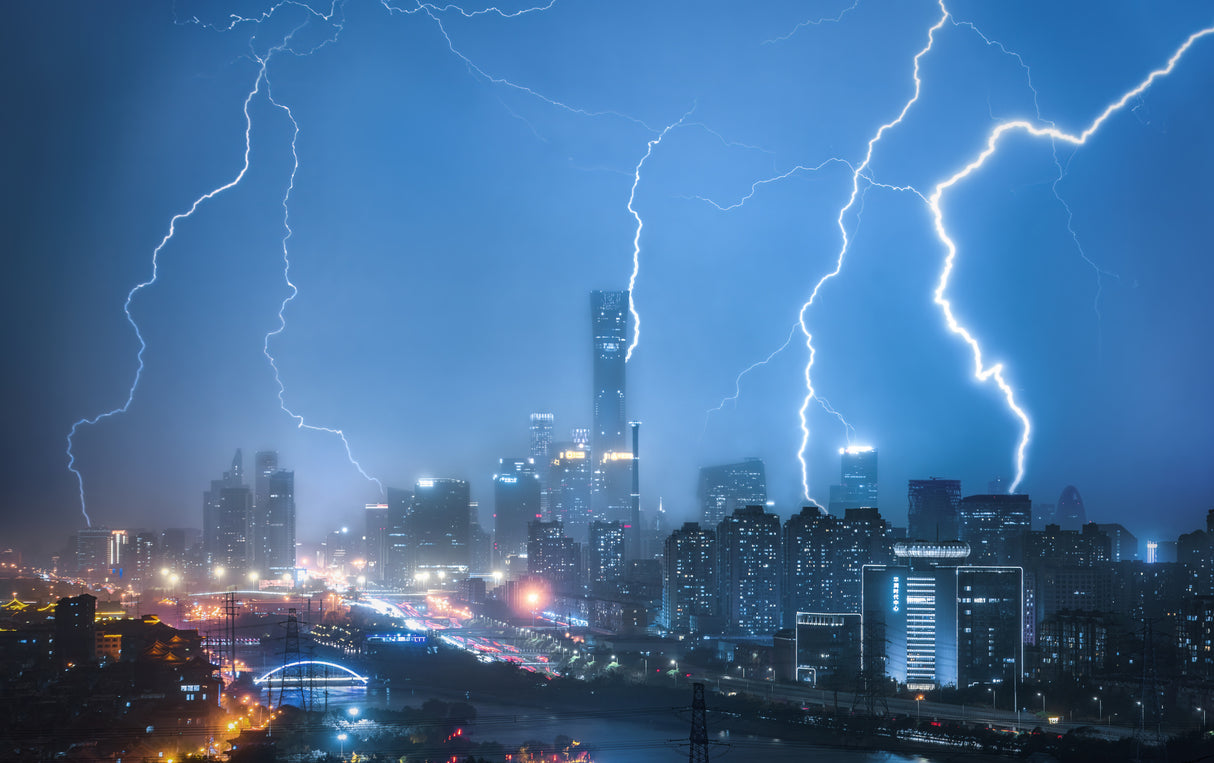 Lightning storm over the city Poster och Canvastavla