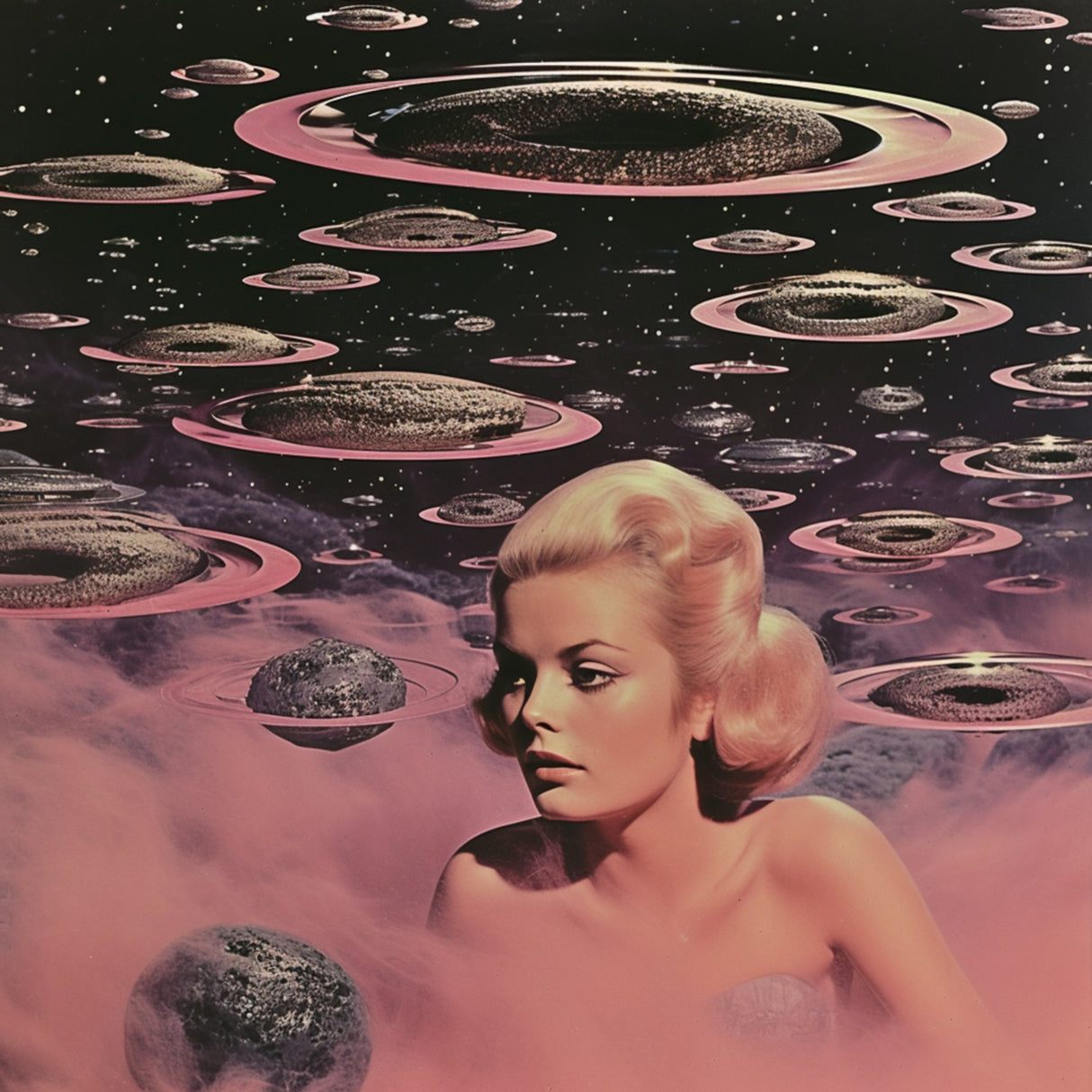 Pink Space Babe Collage Art Poster och Canvastavla