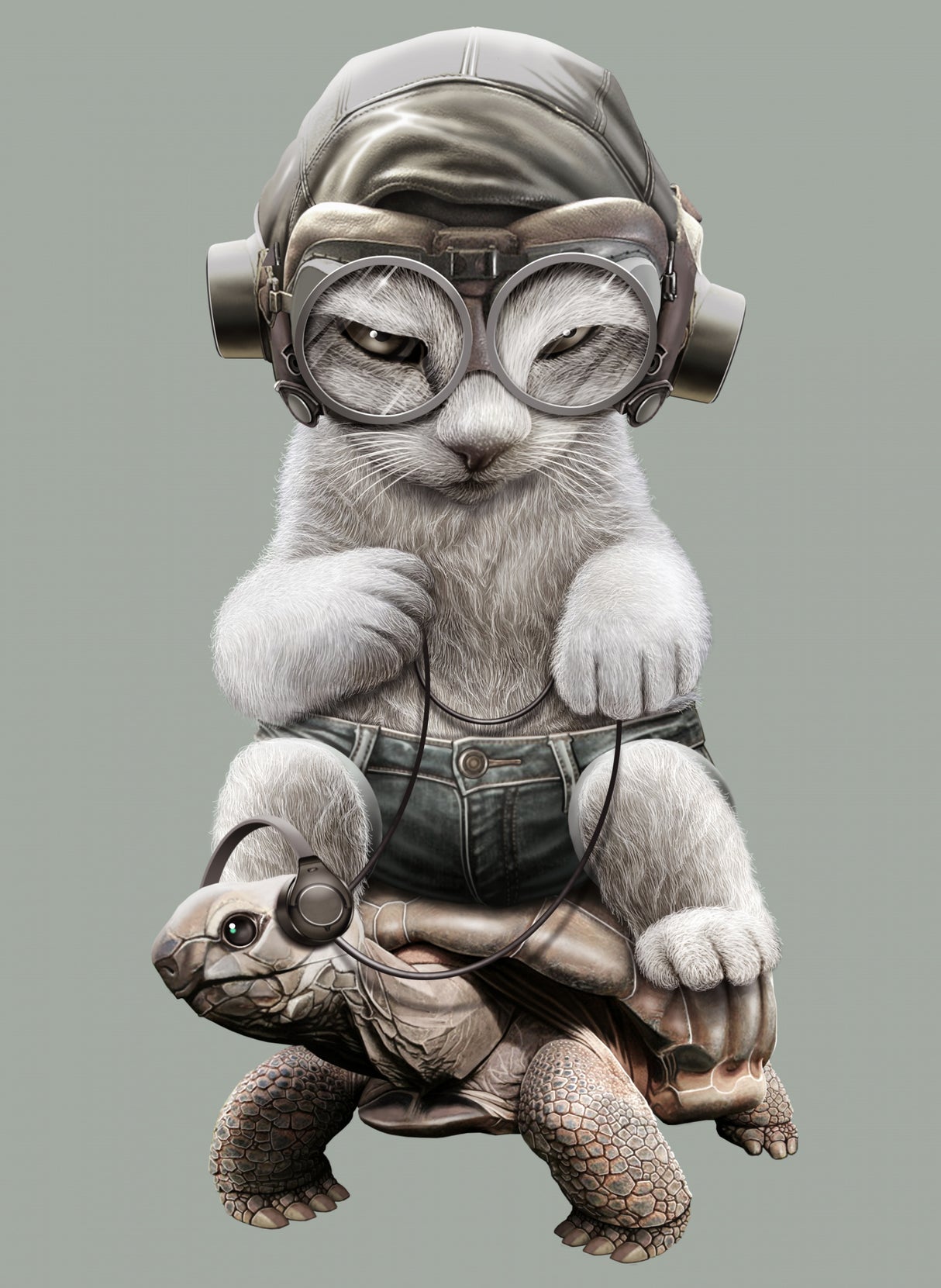 CAT RIDING TORTOISE Poster och Canvastavla