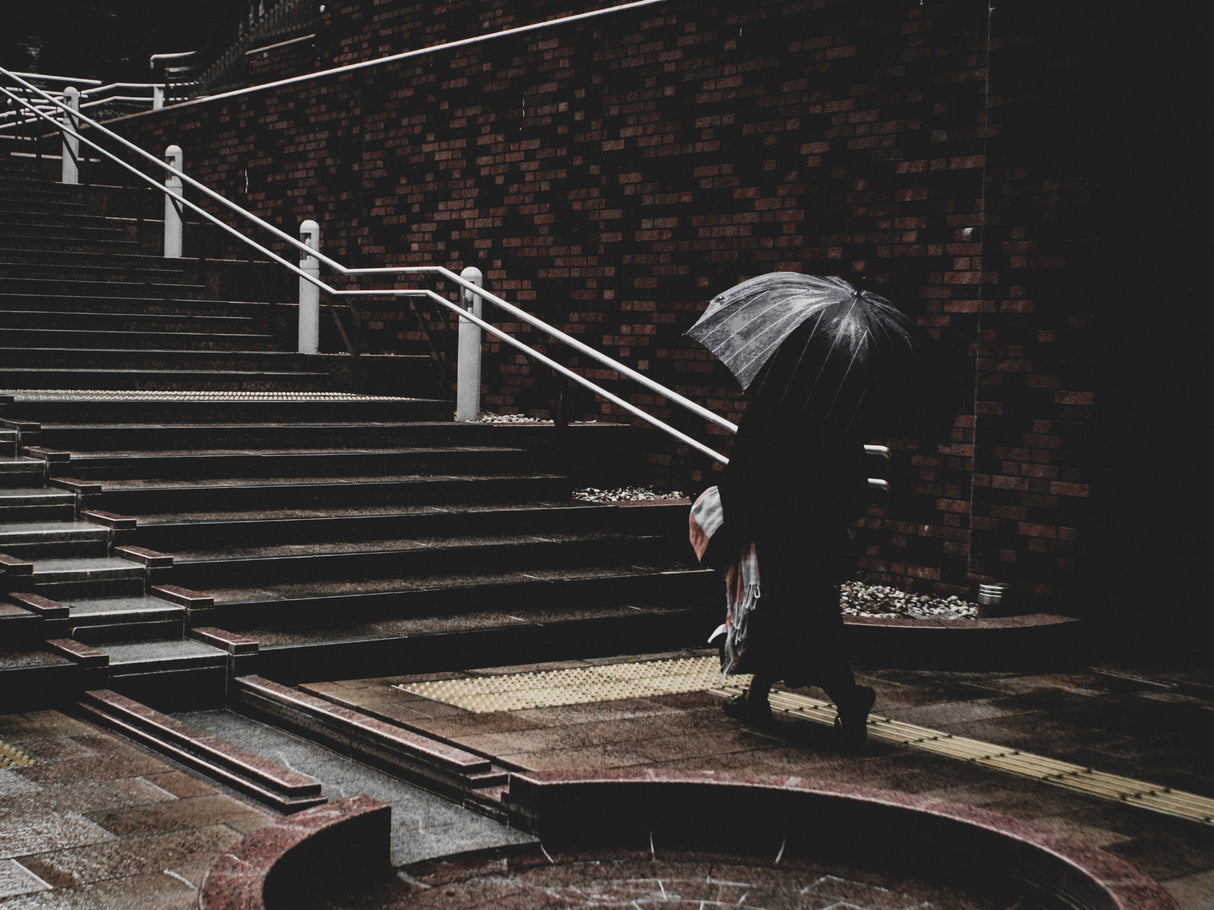 Lost in Hamamatsu - Stairs and umbrella Poster och Canvastavla
