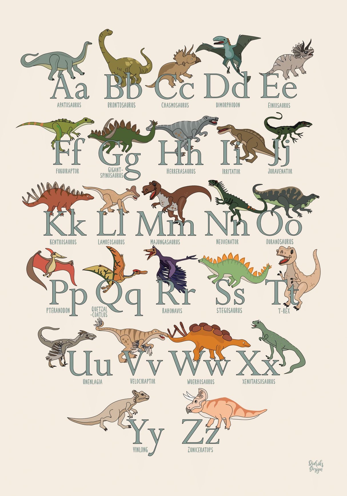 Dino ABC barnposters och barntavlor