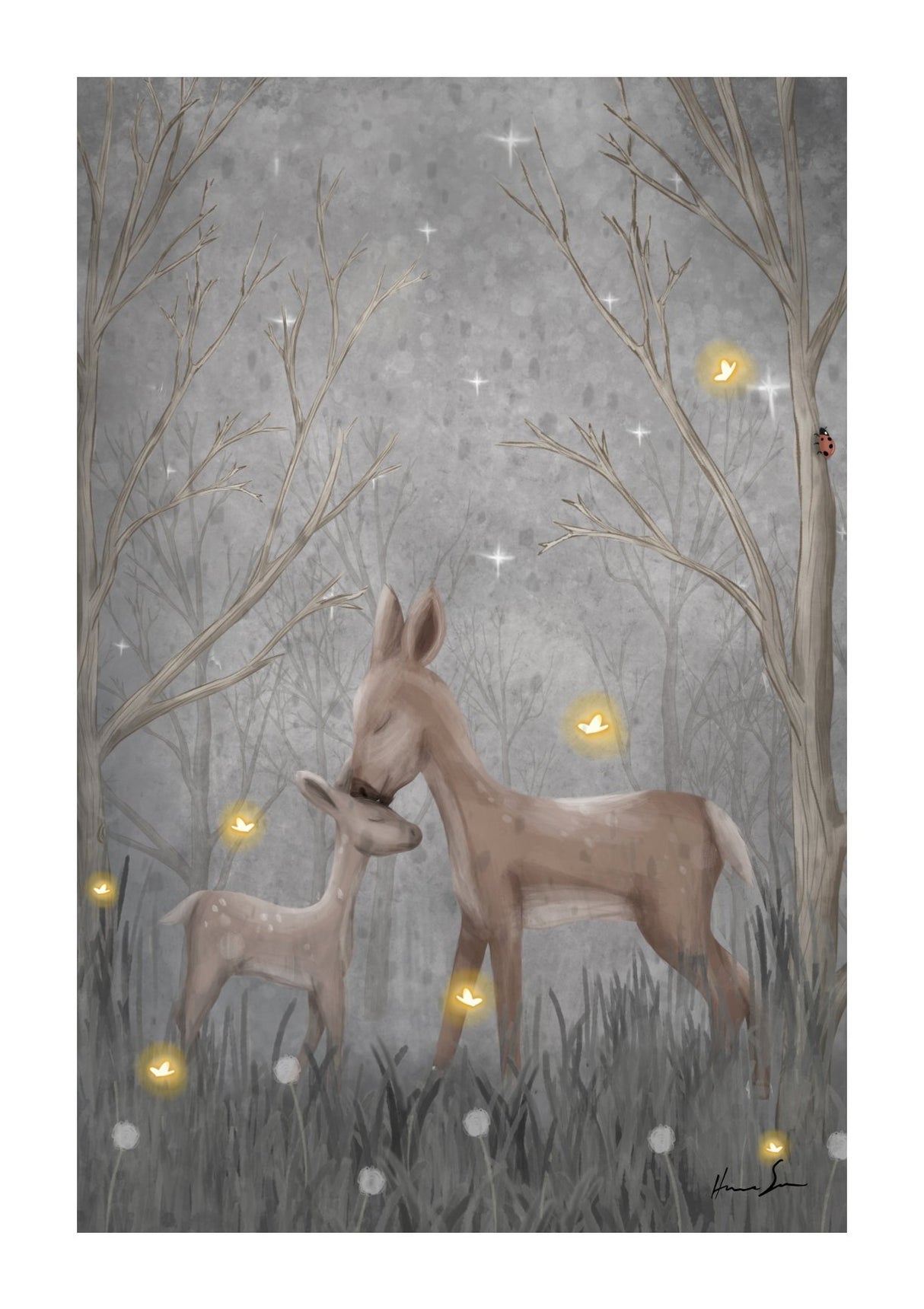 Rådjurspuss natt Vas och keramikposter