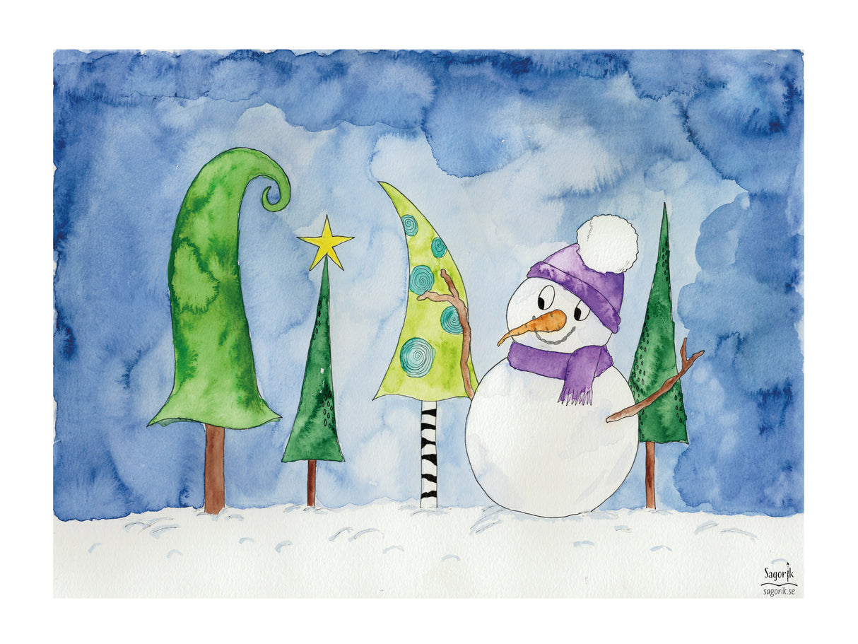 Snögubbe och granar poster