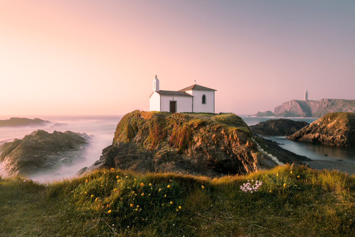 Hermitage on the top of a cliff,Galicia,Spain. Poster och Canvastavla