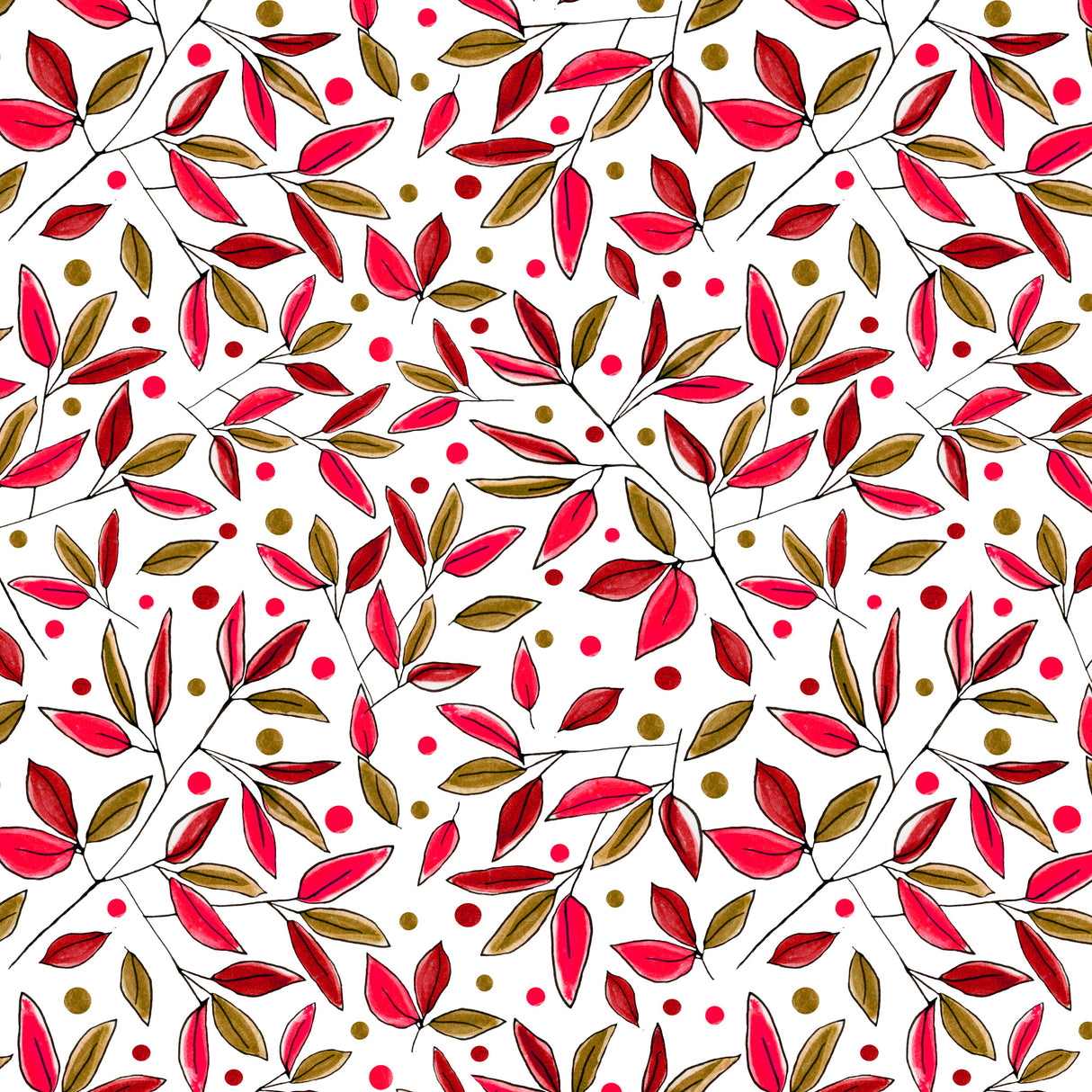Floral Branches Magenta Brown Poster och Canvastavla