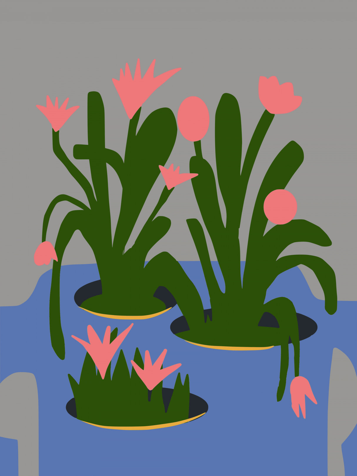 Blue Recycle Bottle With Pink Blooms Poster och Canvastavla