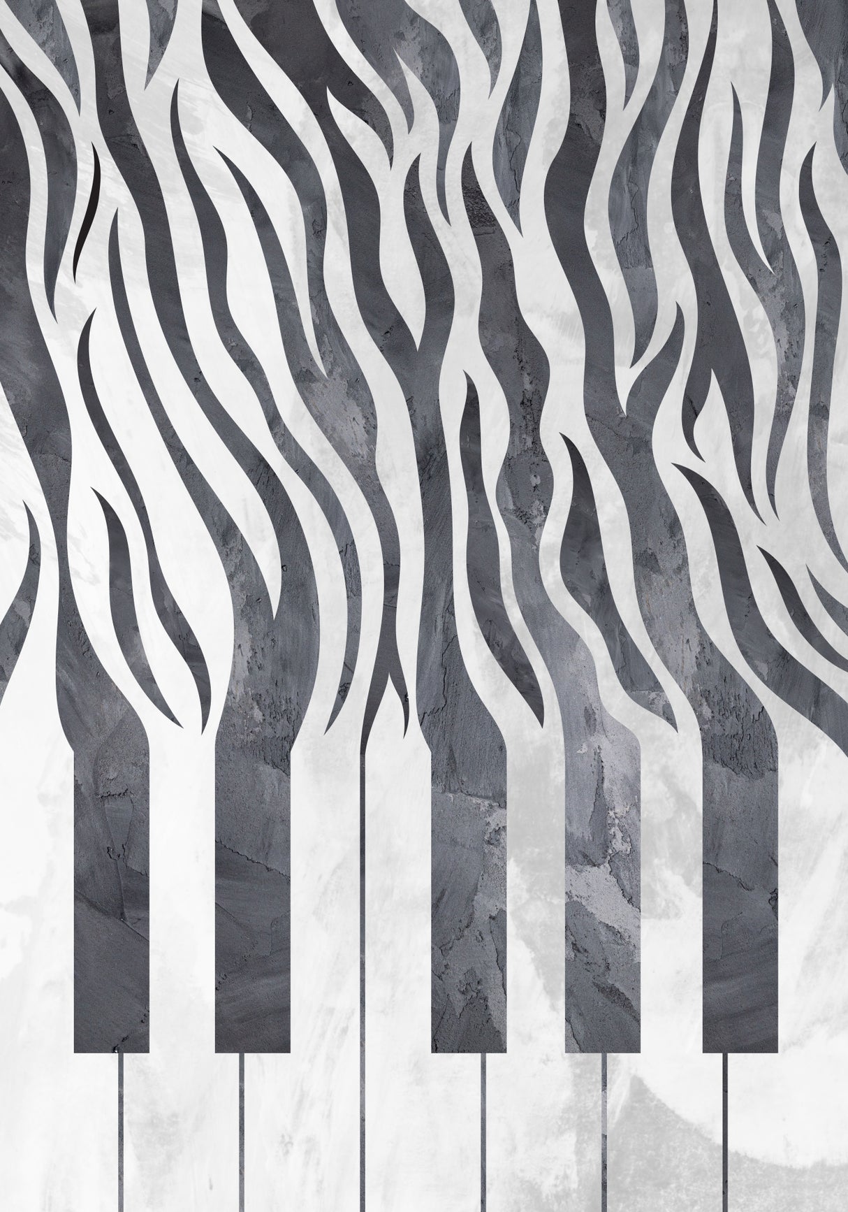 Zebra piano print music black concrete Poster och Canvastavla