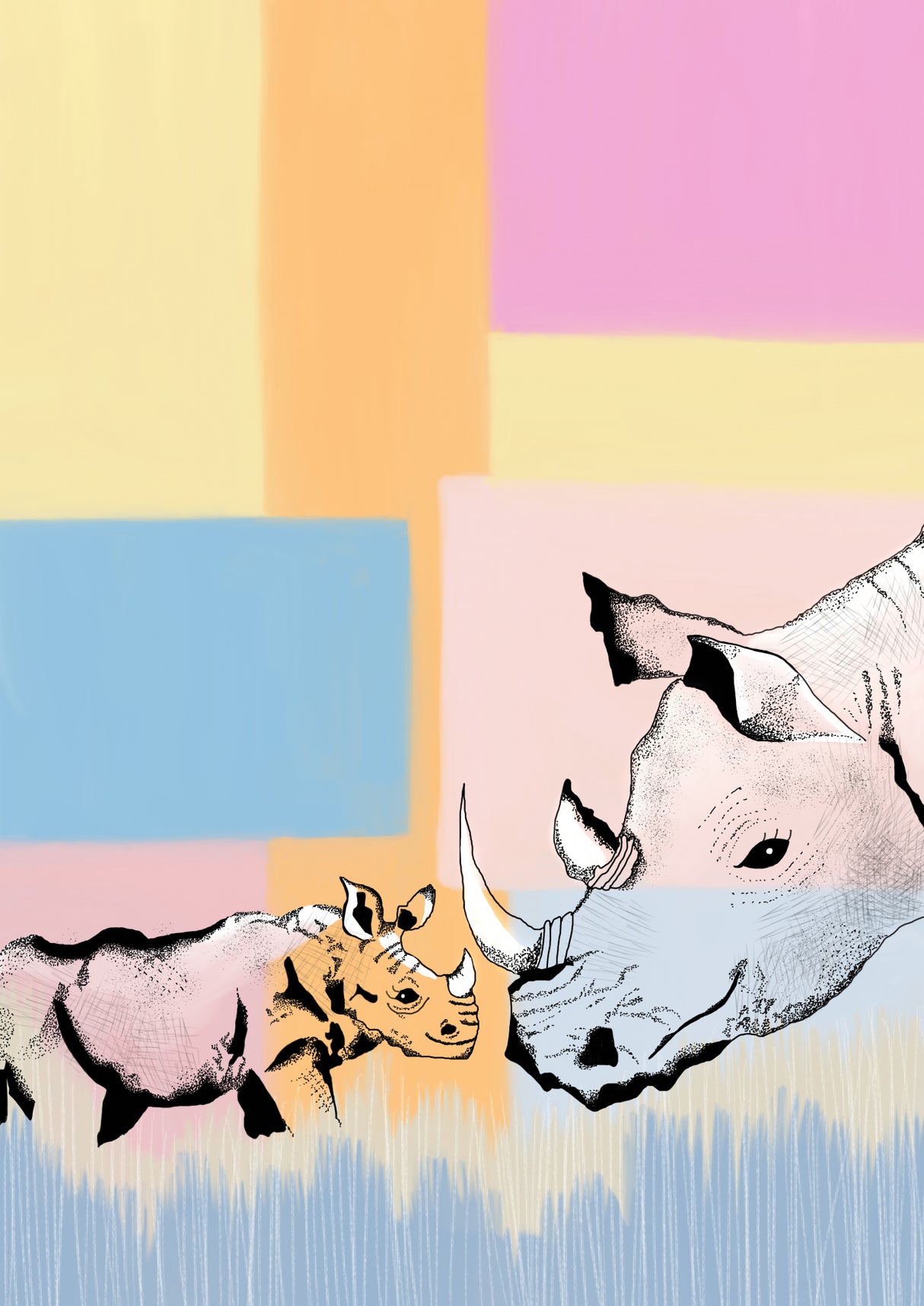 Mama Rhino and baby Poster och Canvastavla