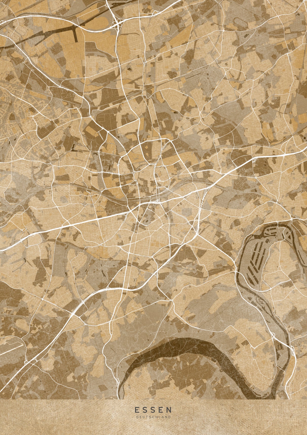Sepia vintage map of Essen Germany Poster och Canvastavla
