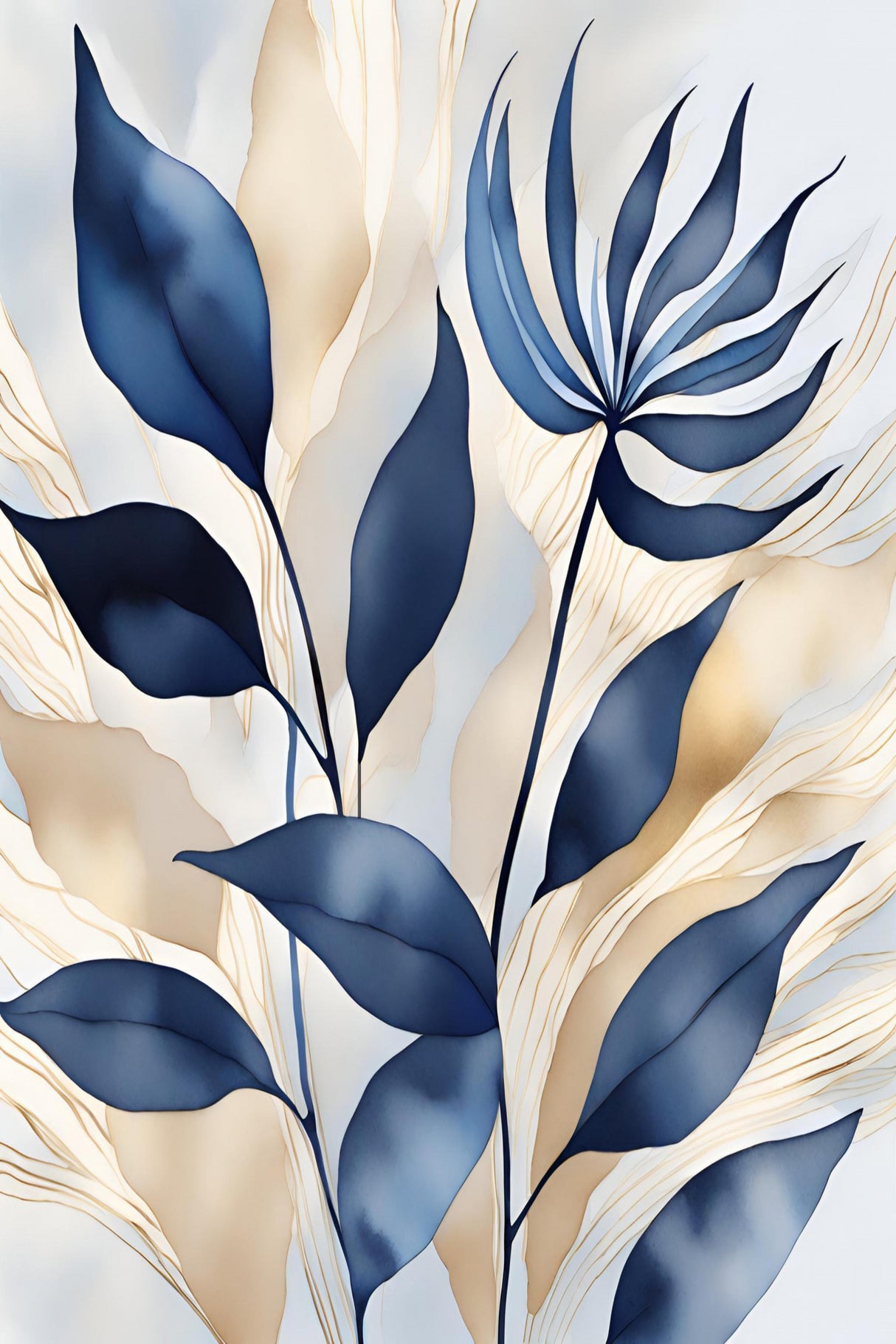 Leaves In Blue 3 Poster och Canvastavla