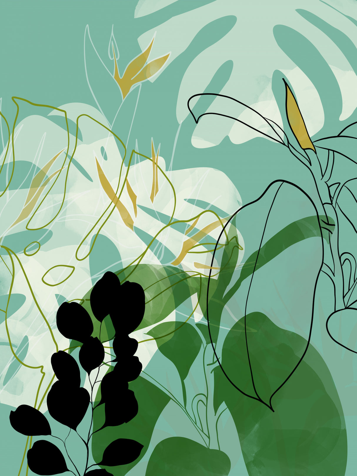 Leaves Line Boho2 Poster och Canvastavla