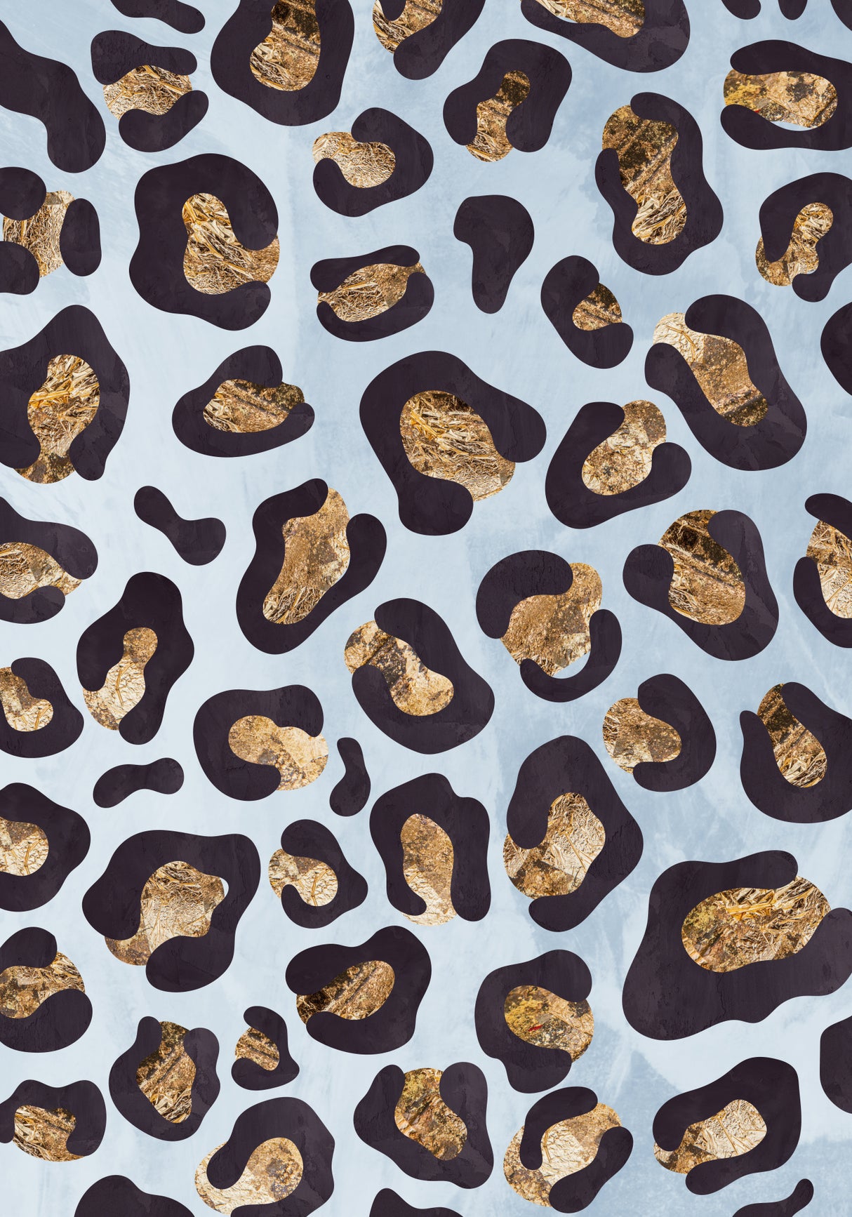Leopard print blue gold Poster och Canvastavla