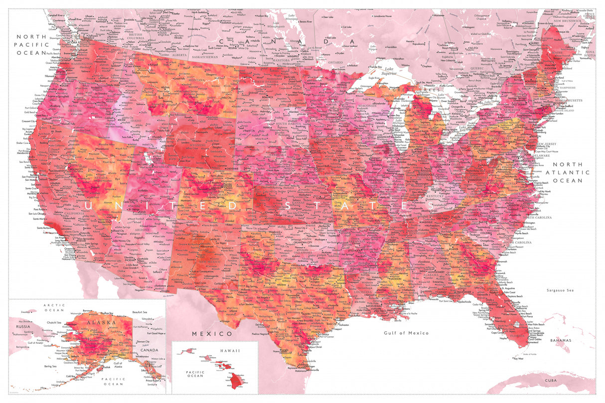 Highly detailed map of the United States, Tatiana Poster och Canvastavla