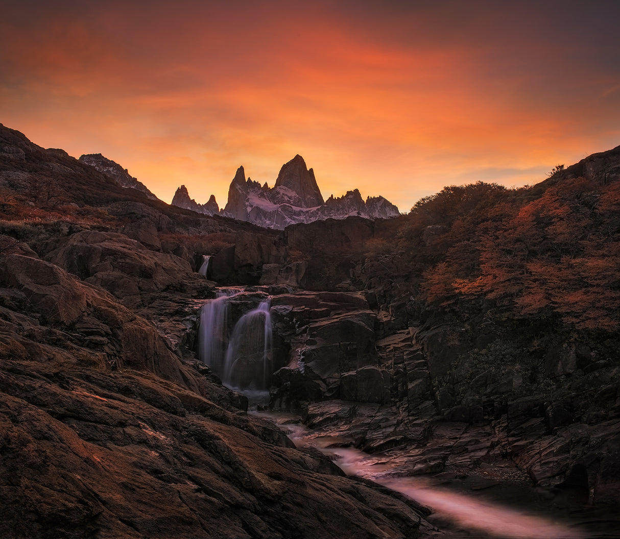 Waterfall Sunset Poster och Canvastavla