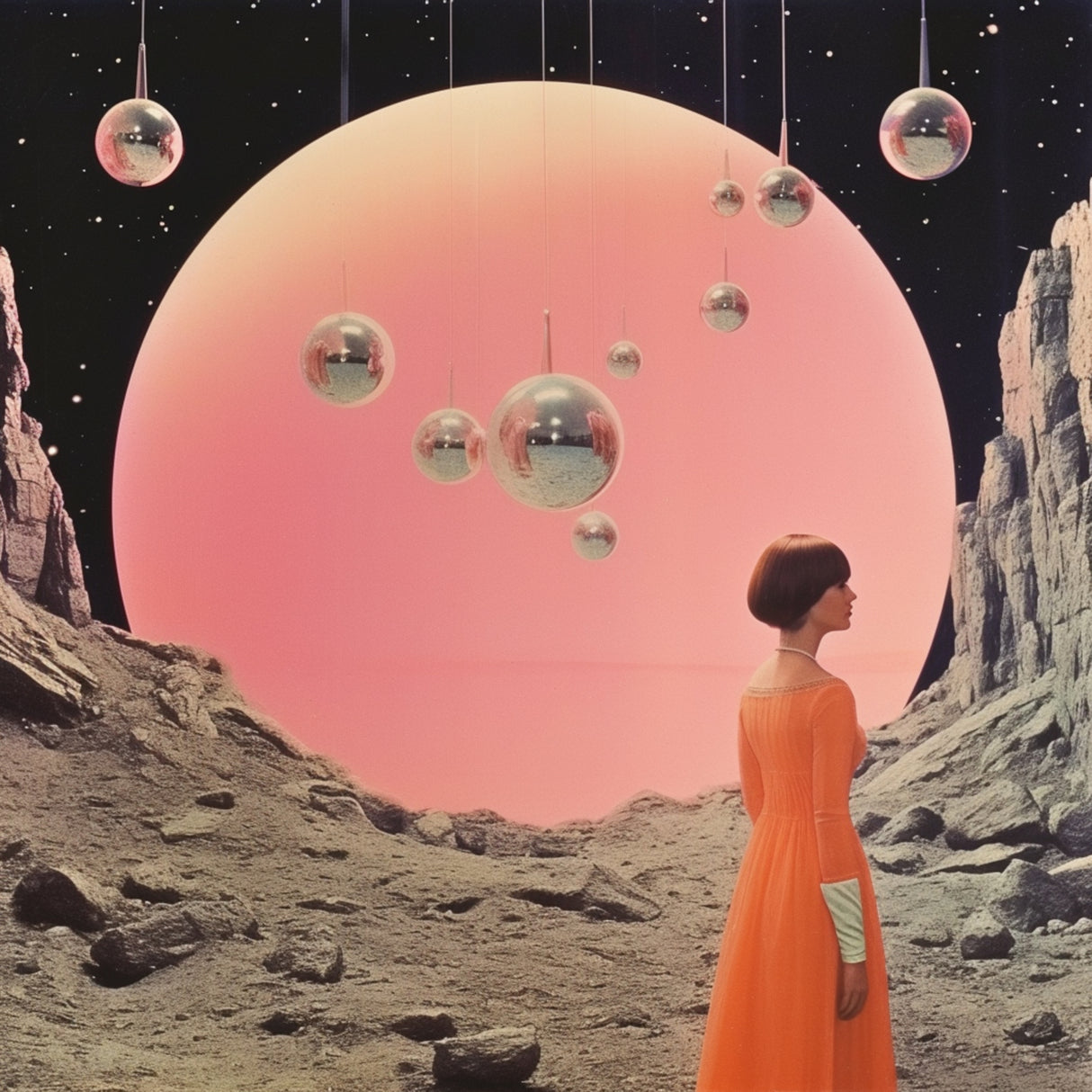 Space Orbs Collage Art Poster och Canvastavla