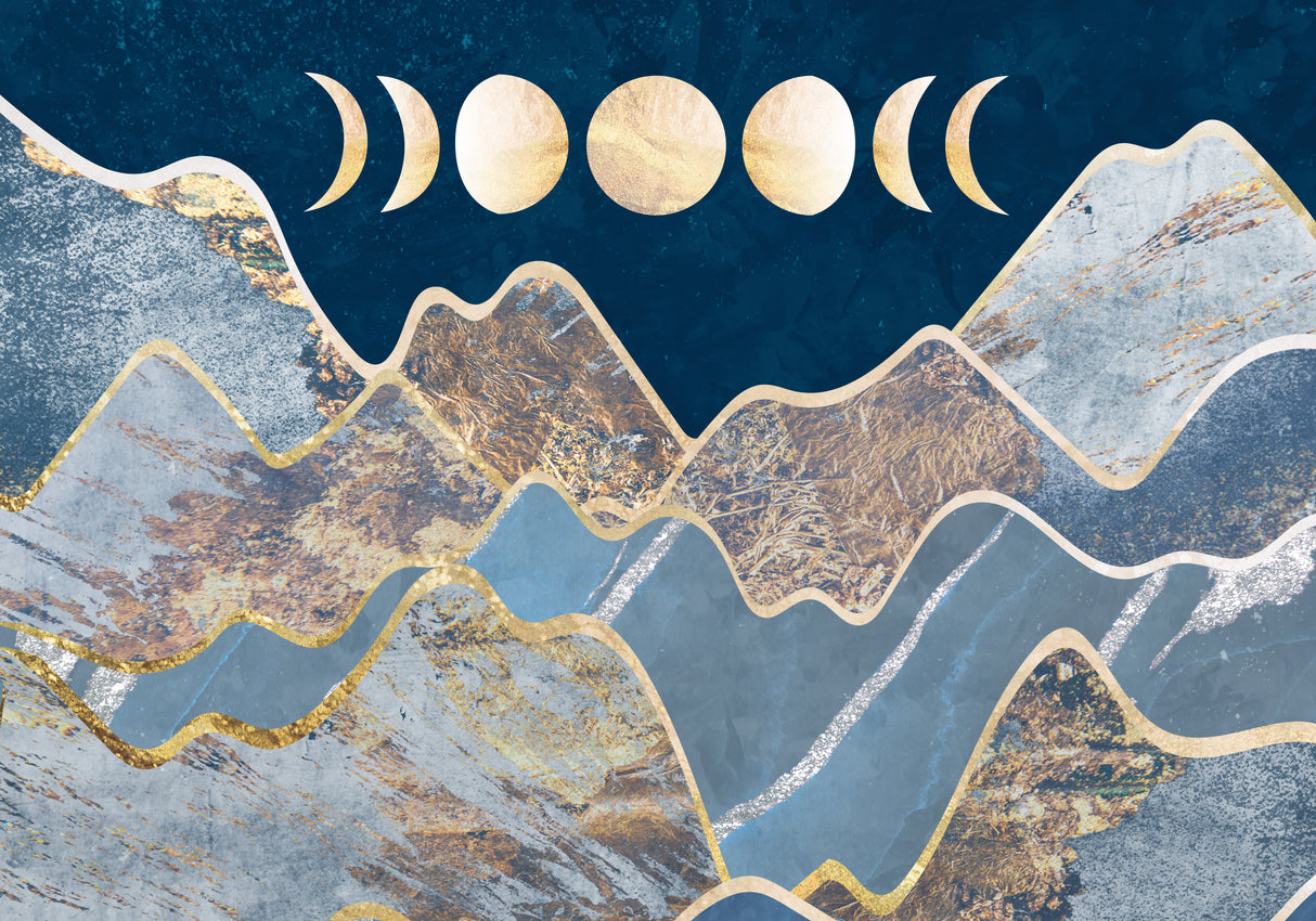 Metallic Moon Cycle in the Mountains Poster och Canvastavla