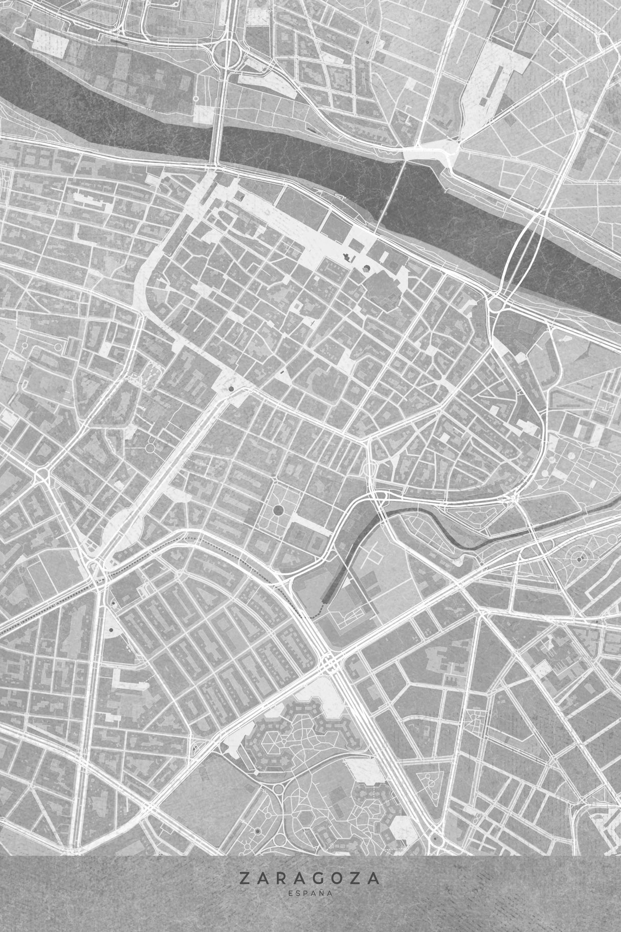 Map of Zaragoza downtown (Spain) in gray vintage style Poster och Canvastavla