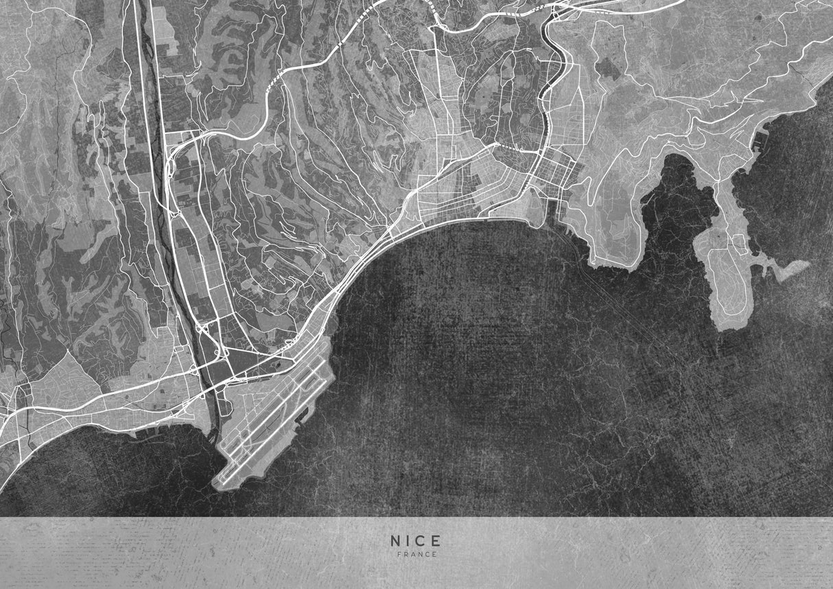 Gray vintage map of Nice France Poster och Canvastavla
