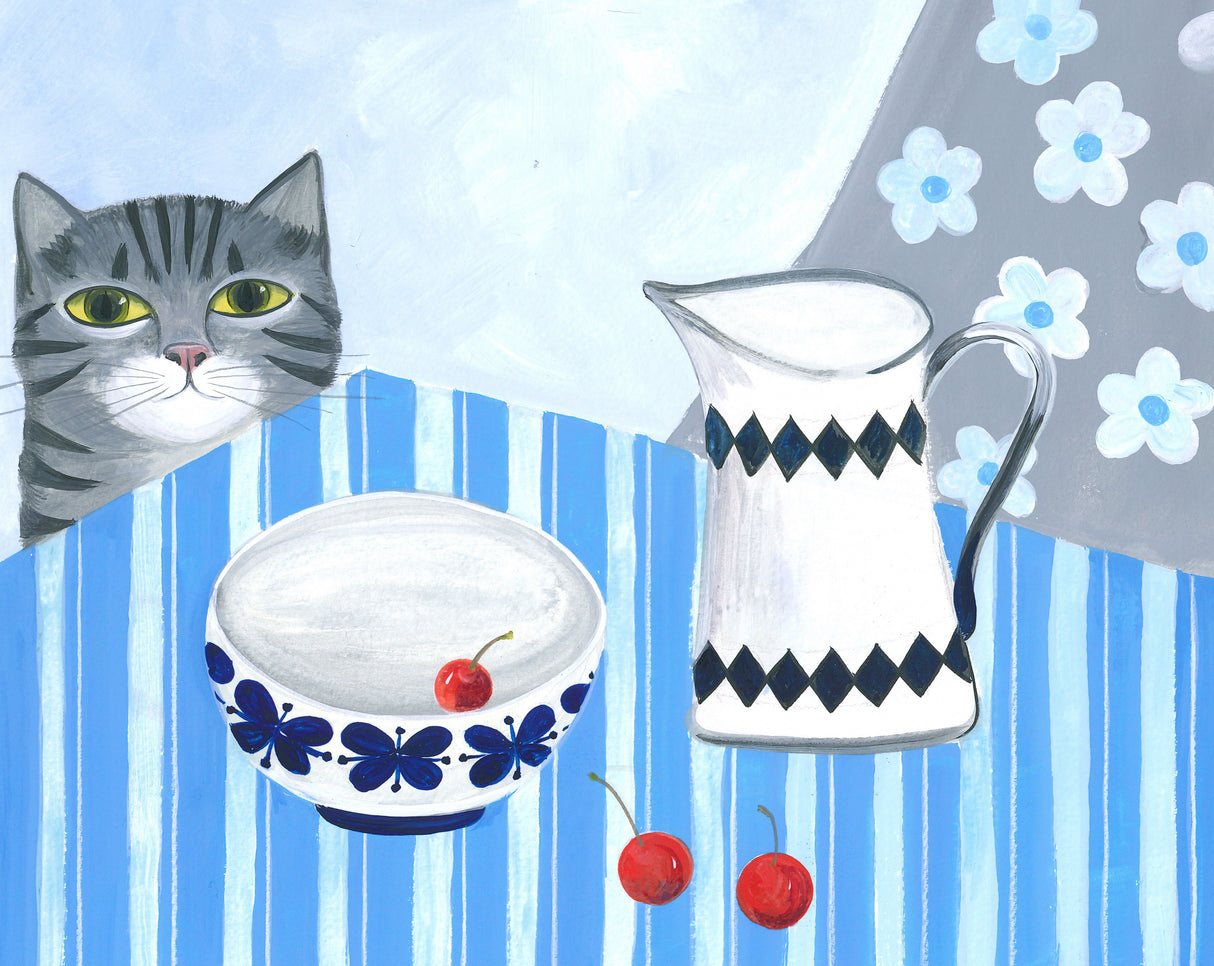 Art Cat and Cream Jug Poster och Canvastavla