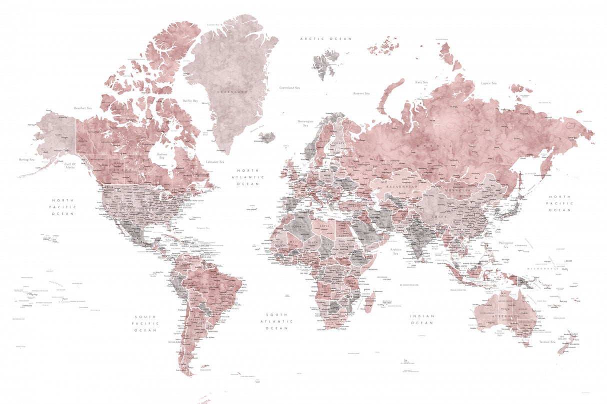 Detailed world map with cities, Piper Poster och Canvastavla